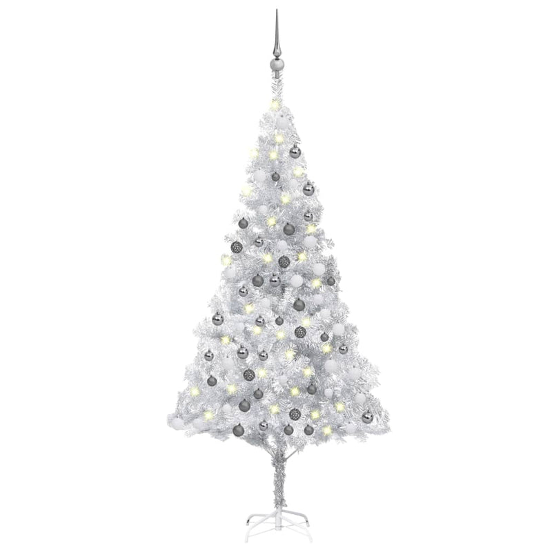 Vidaxl Kunstkerstboom con iluminación y bolas de Navidad de 180 cm Pet Silver