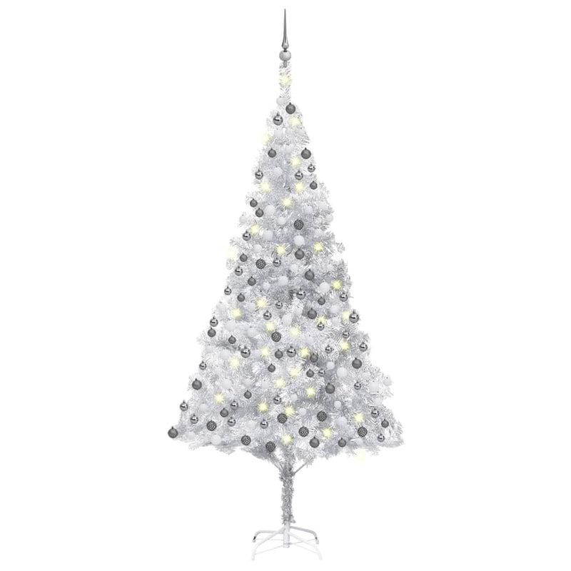 Vidaxl Kunstkerstboom con iluminación y bolas de Navidad de 210 cm Pet Silver