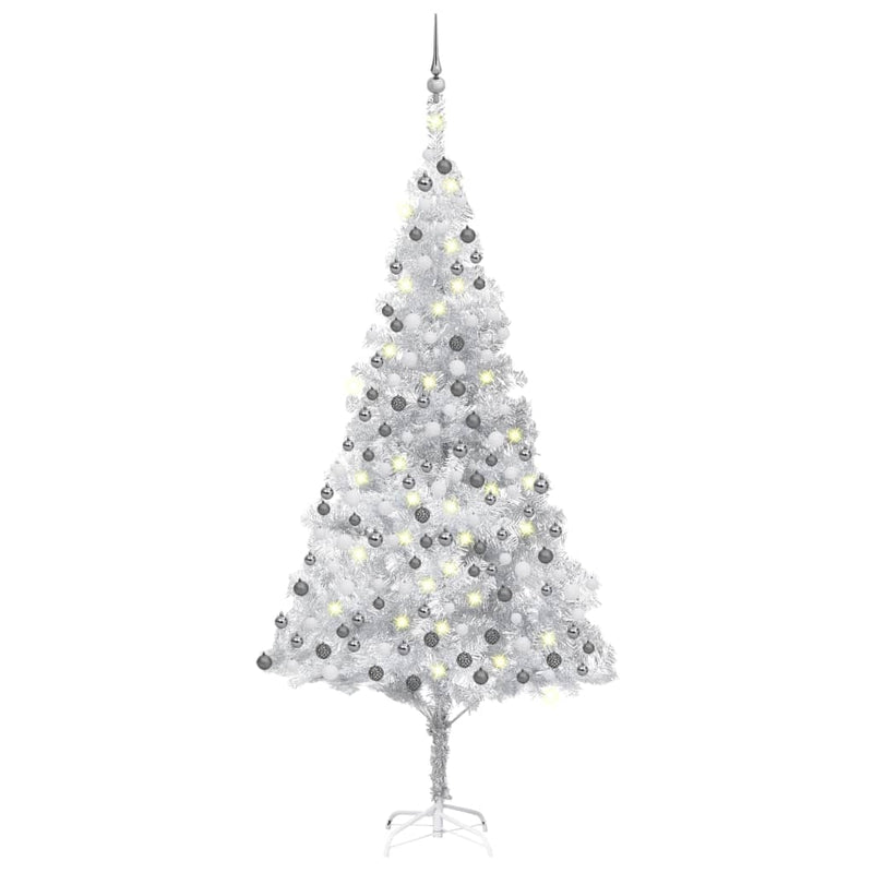 Vidaxl Kunstkerstboom con iluminación y bolas de Navidad de 240 cm Pet Silver