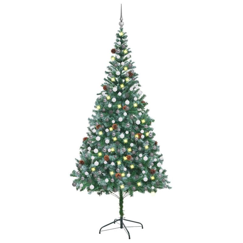 Vidaxl Kunstkerstboom con iluminación de bolas de Navidad de pino 210 cm