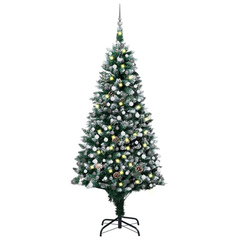 Vidaxl Kunstkerstboom con iluminación de bolas de Navidad de pino 210 cm