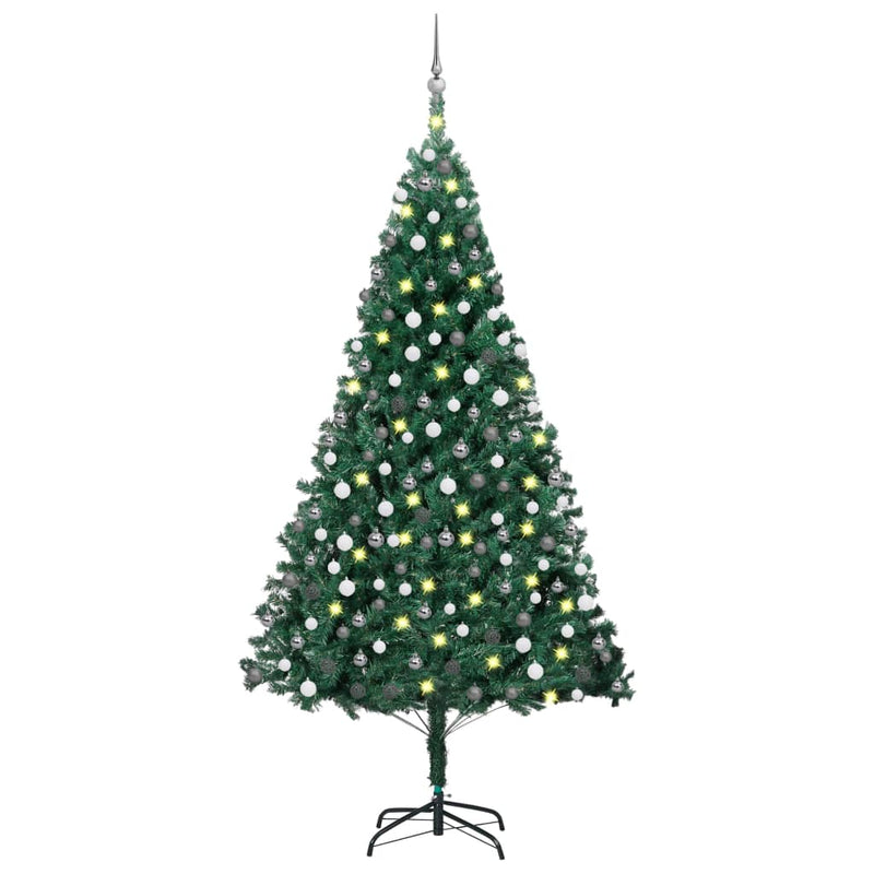 Vidaxl Kunstkerstboom con iluminación y bolas de Navidad de 210 cm PVC Green