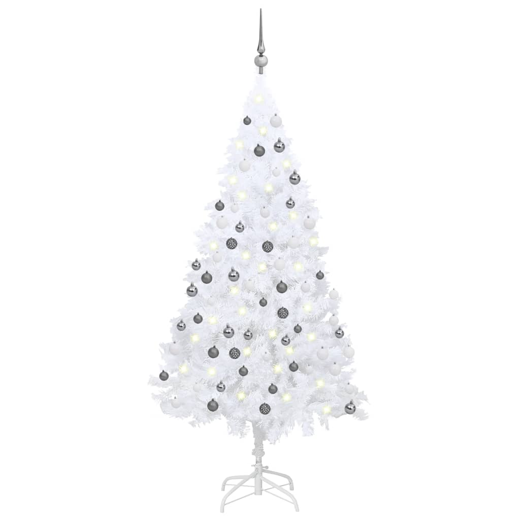 VidaXL Kunstkerstboom met verlichting en kerstballen 180 cm PVC wit