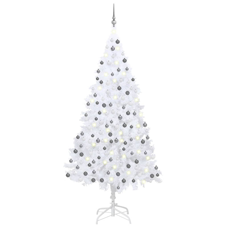 Vidaxl Kunstkerstboom con iluminación y bolas de Navidad de 210 cm PVC White