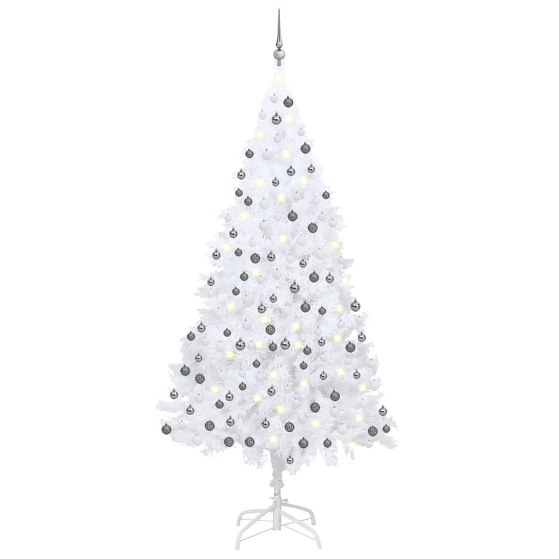 Vidaxl Kunstkerstboom con iluminación y bolas de Navidad de 240 cm de blanco