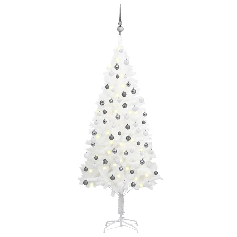Vidaxl Kunstkerstboom con illuminazione e palline di Natale 150 cm Pvc White
