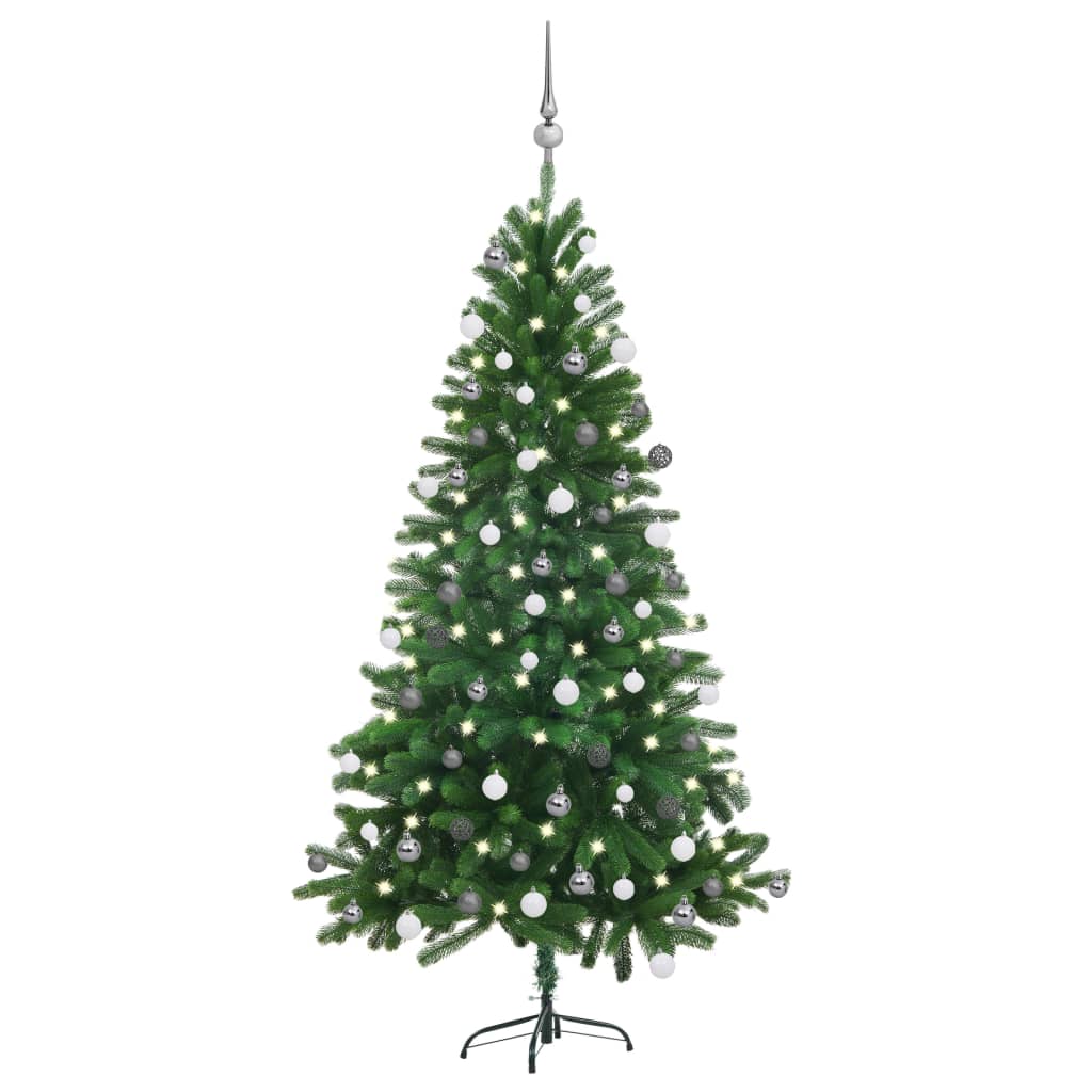 Vidaxl Kunstkerstboom con iluminación y bolas de Navidad de 150 cm verde