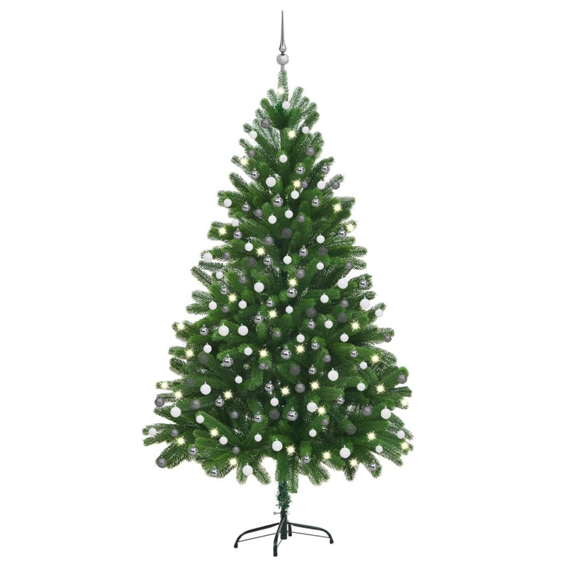 Vidaxl Kunstkerstboom con iluminación y bolas de Navidad de 210 cm verde