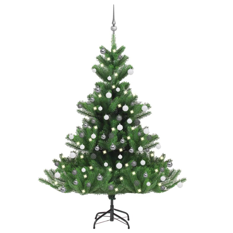Vidaxl Kunstkerstboom Nordmann con LED y bolas de Navidad de 150 cm de verde