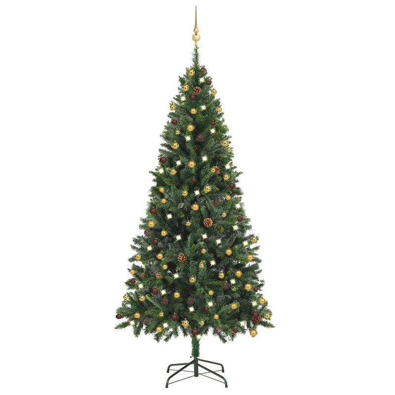 Vidaxl Kunstkerstboom con iluminación y bolas de Navidad de 210 cm verde