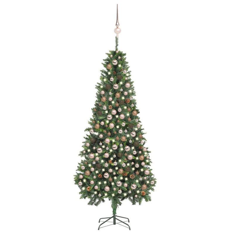 Vidaxl Kunstkerstboom con iluminación de bolas de Navidad de pino 210 cm