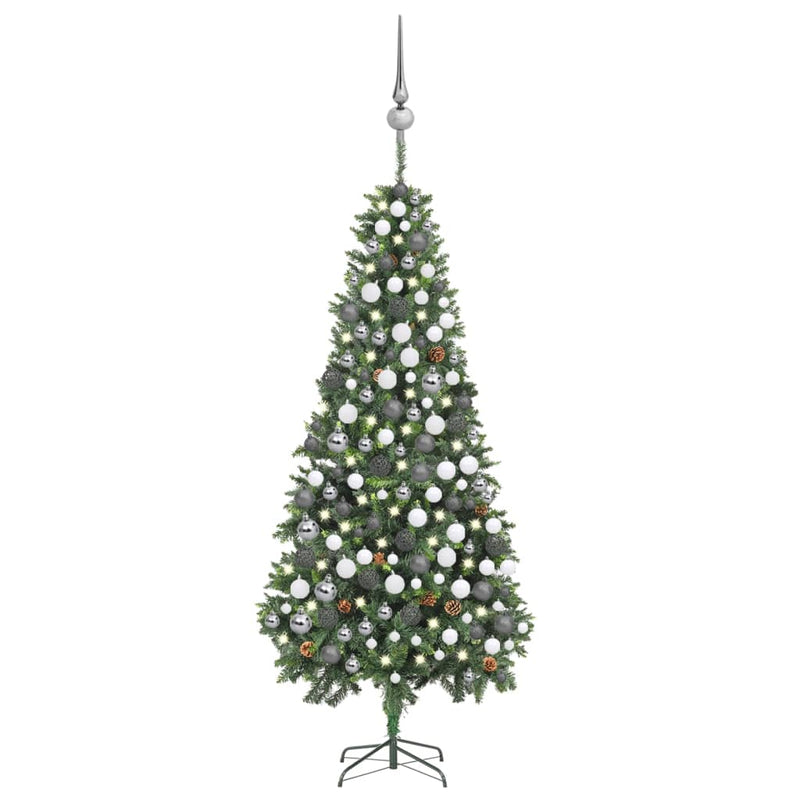 Vidaxl Kunstkerstboom con iluminación de bolas de Navidad de pino 210 cm
