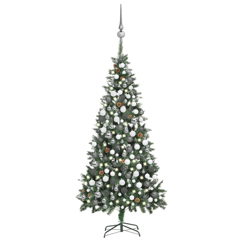 Vidaxl Kunstkerstboom con iluminación de bolas de Navidad de pino 210 cm