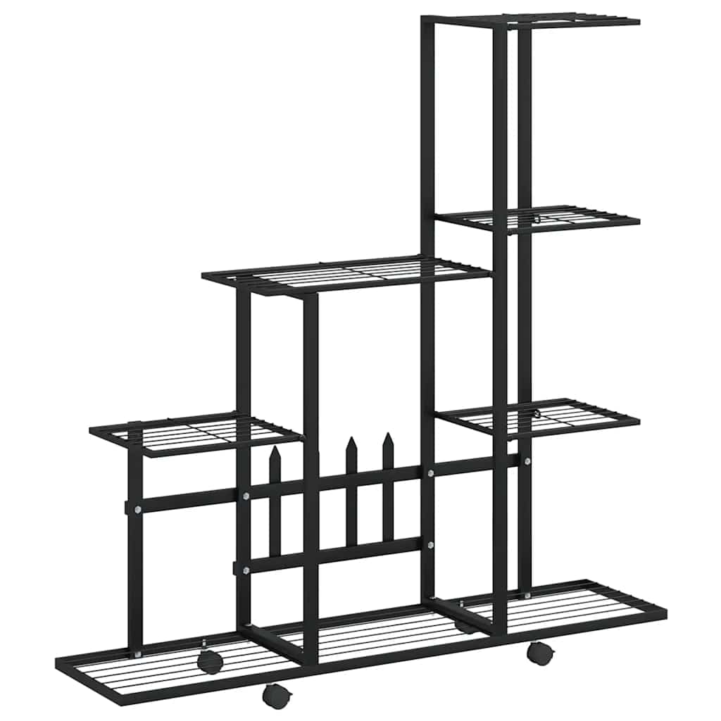 Soporte de flores Vidaxl con ruedas 94.5x25x92.5 cm de metal negro