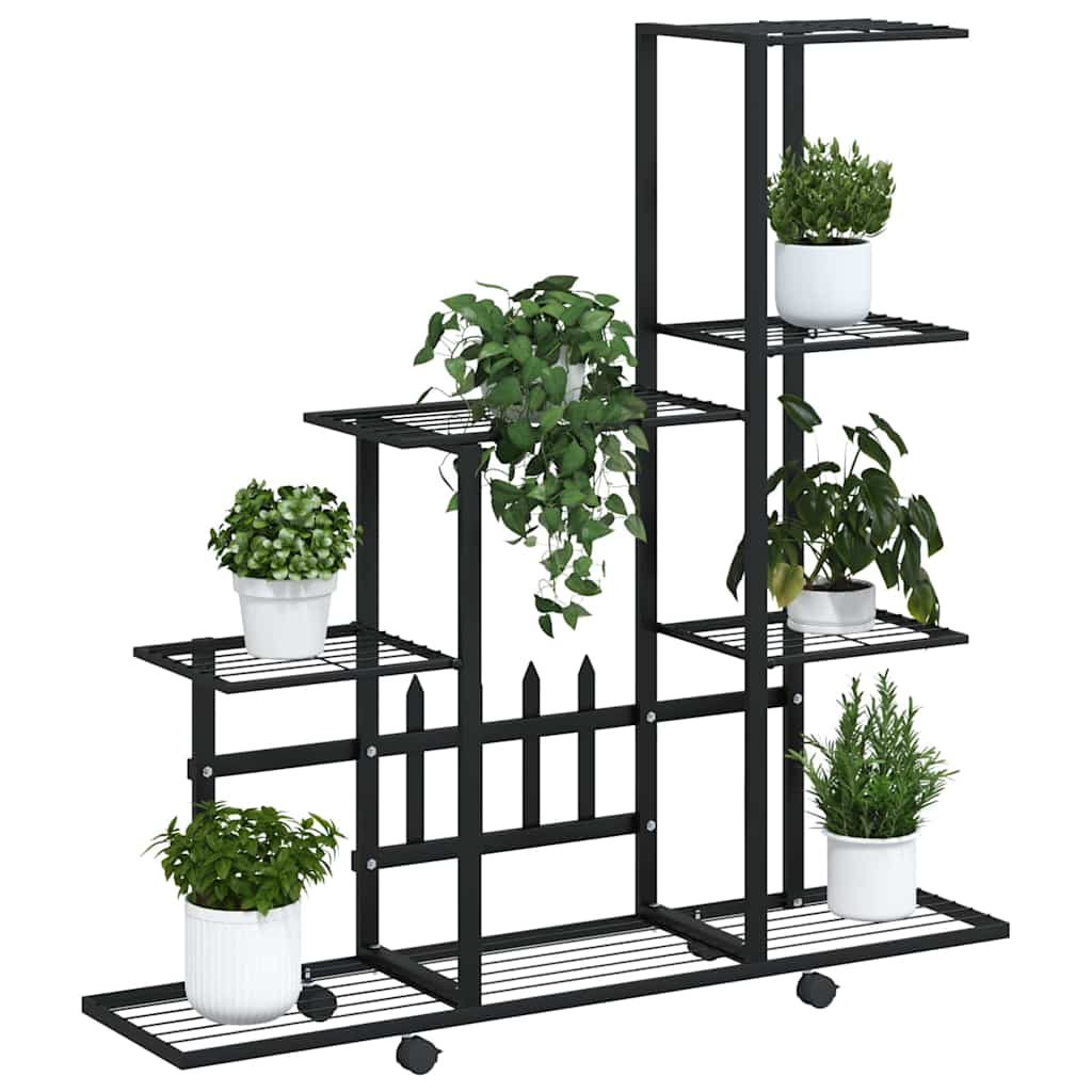Soporte de flores Vidaxl con ruedas 94.5x25x92.5 cm de metal negro
