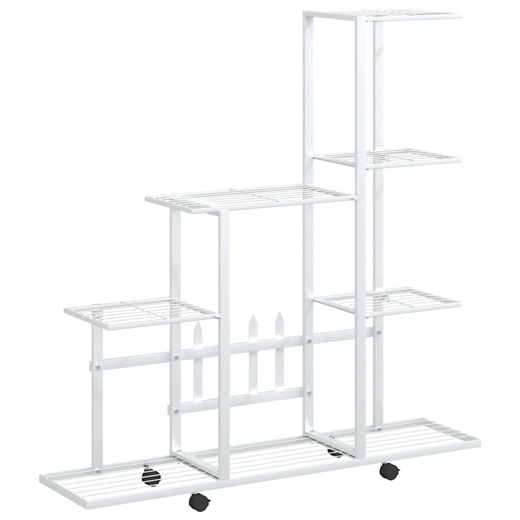Soporte de flores Vidaxl con ruedas 94.5x25x92.5 cm de metal blanco