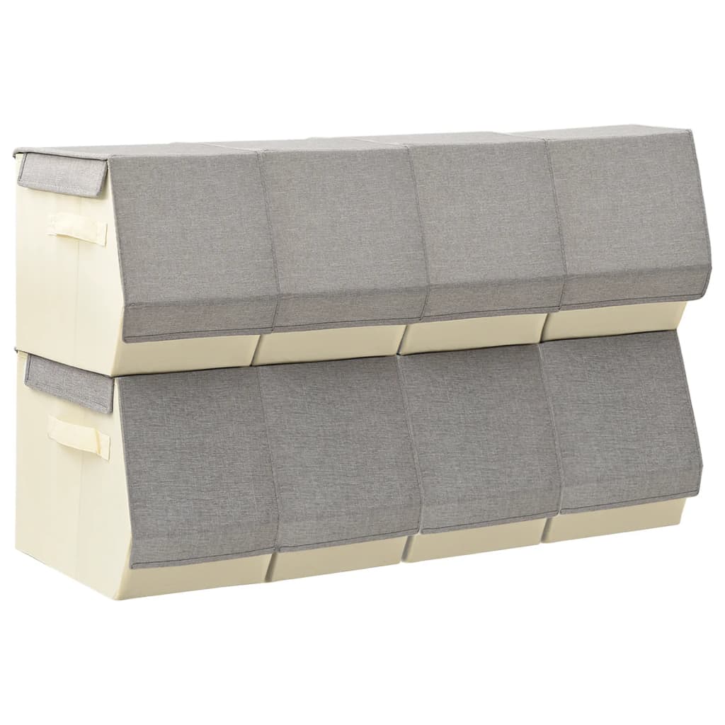 Set di scatole di stoccaggio a 8 pezzi Vidaxl con crema grigio in tessuto impilabile sul coperchio