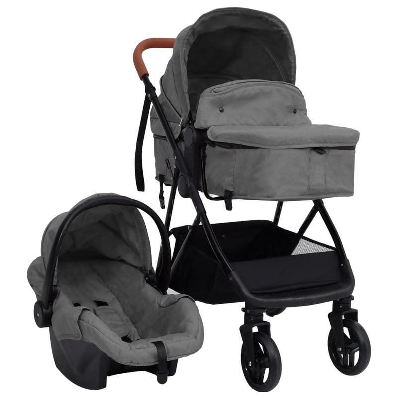 Vidaxl Passeggino 3 in 1 in acciaio grigio chiaro e nero