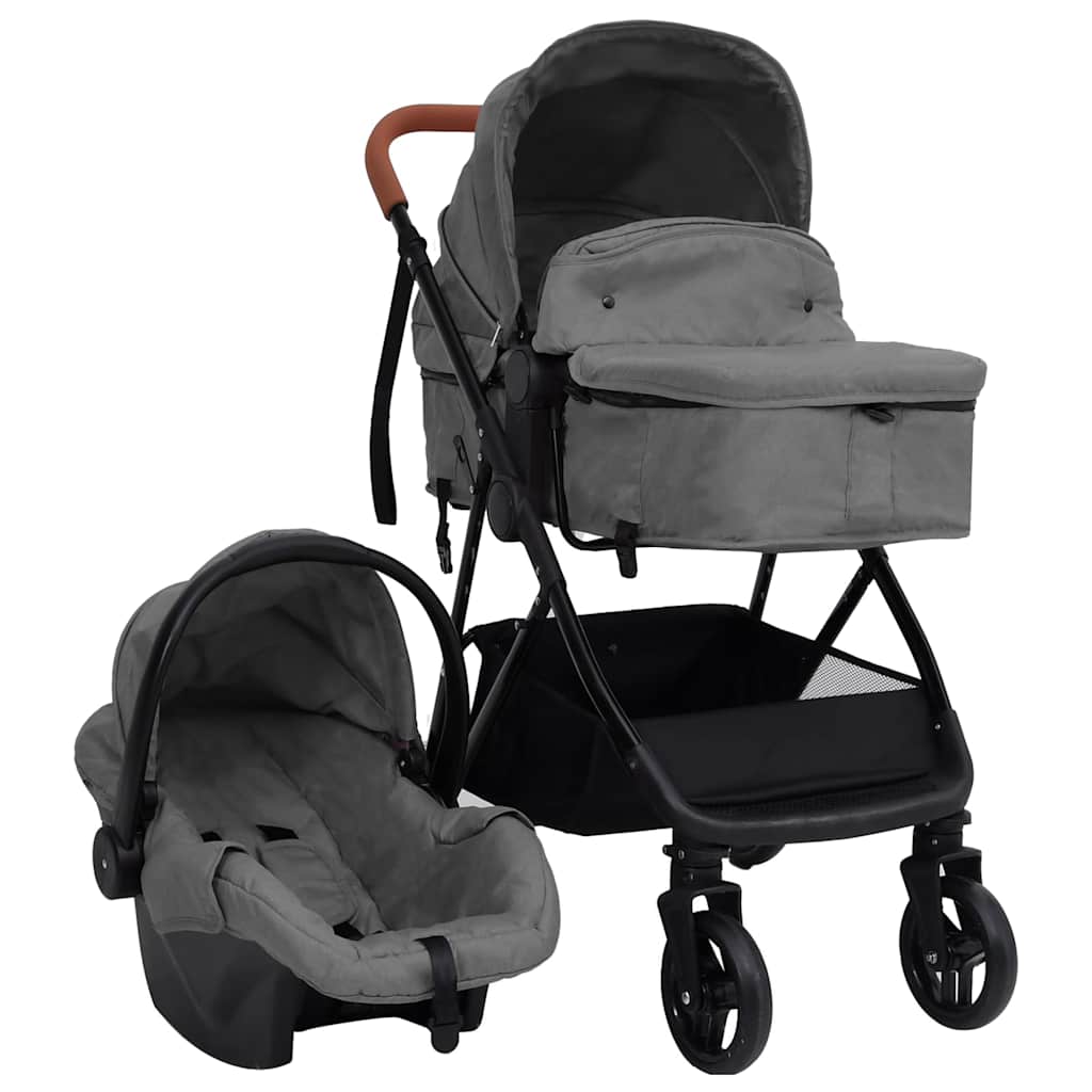 Vidaxl Passeggino 3 in 1 in acciaio grigio chiaro e nero