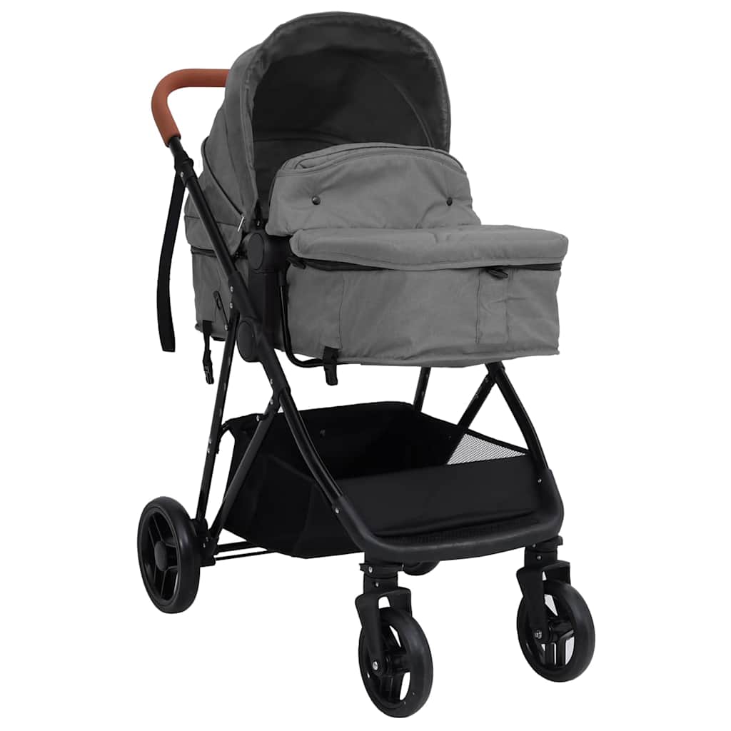 Vidaxl Passeggino 3 in 1 in acciaio grigio chiaro e nero