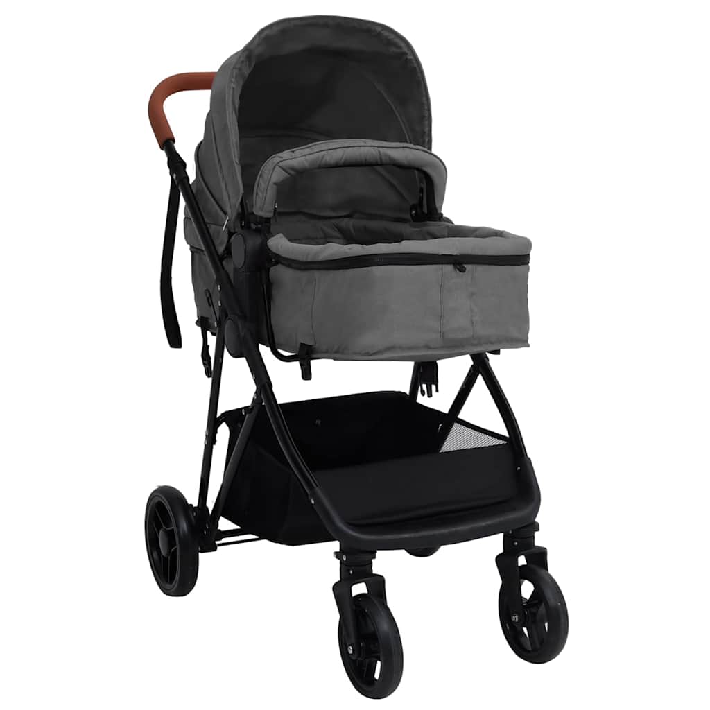 Vidaxl Passeggino 3 in 1 in acciaio grigio chiaro e nero