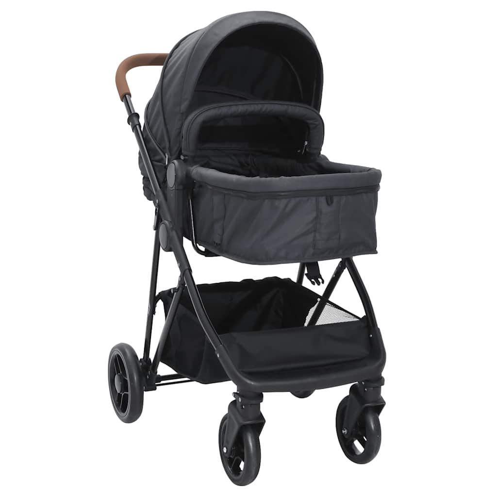 Passeggino Vidaxl 2 in 1 in acciaio antracite e nero