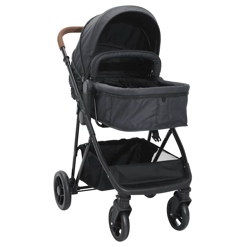 Vidaxl kinderwagen 2-in-1 staal antracietkleurig en zwart