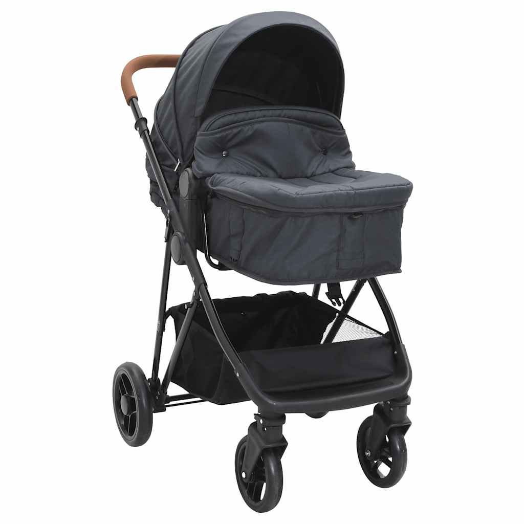 Passeggino Vidaxl 2 in 1 in acciaio antracite e nero