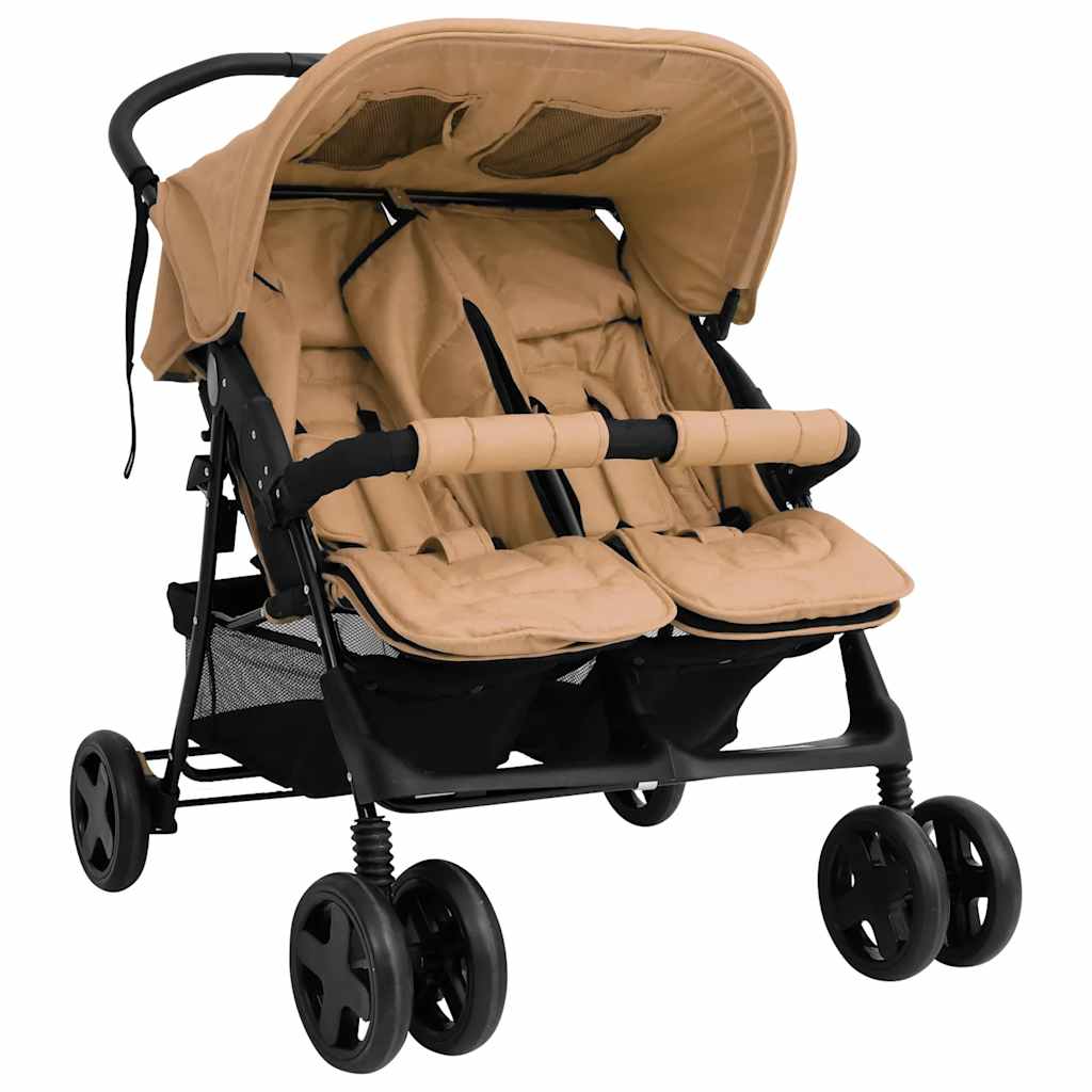 Cochecito VidaXL Twin Acero Taupe