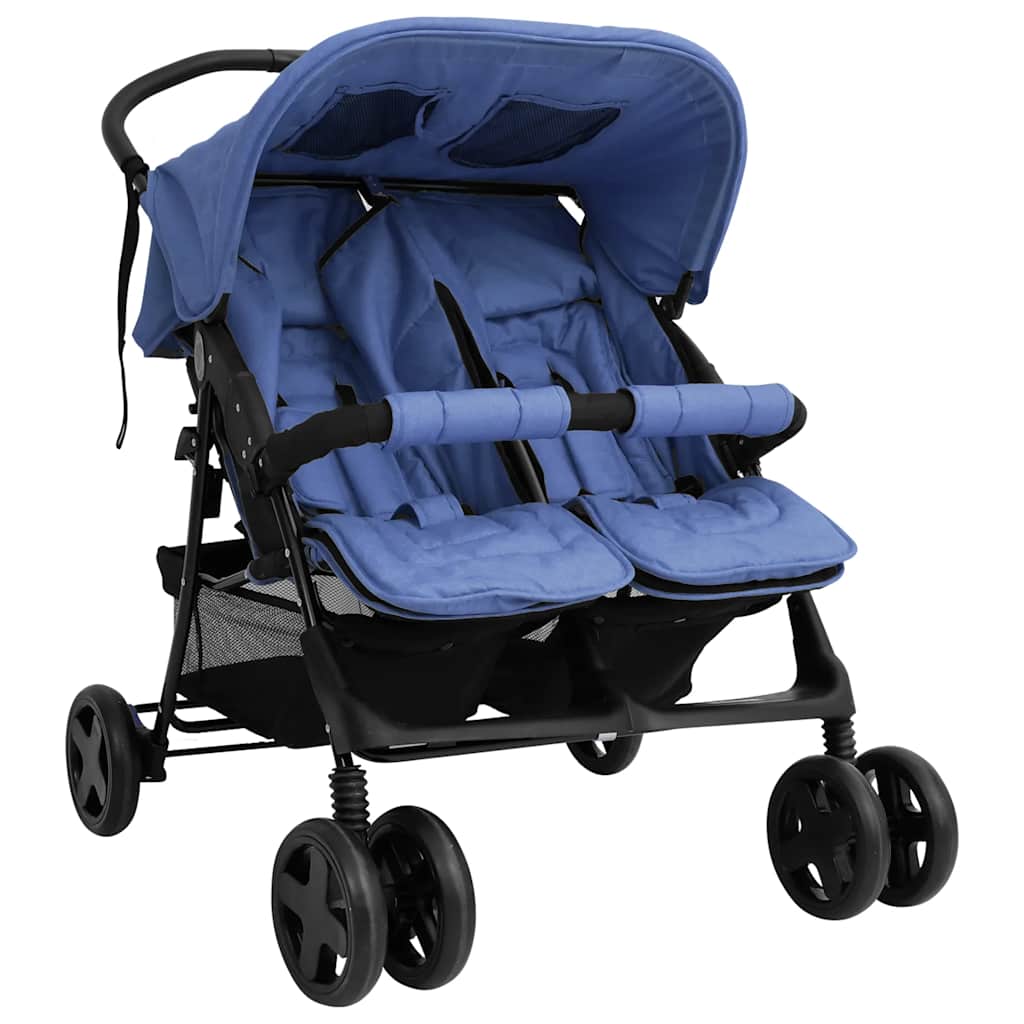 Cochecito VidaXL Twin Acero Azul Marino