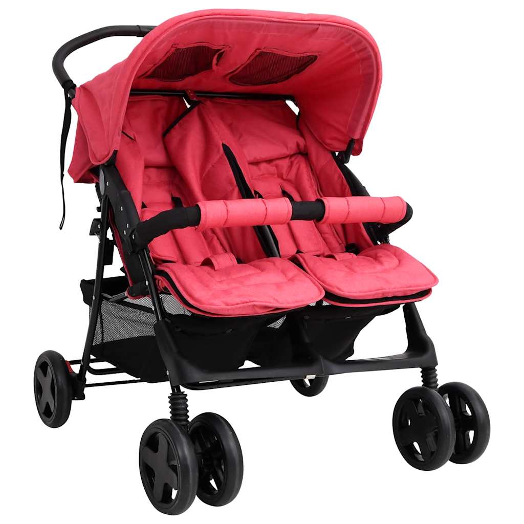 Cochecito VidaXL Twin Acero Rojo