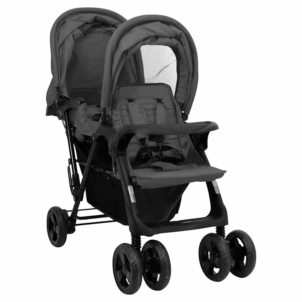 Vidaxl Twin Children Tandem Steel Grey Dark Gray