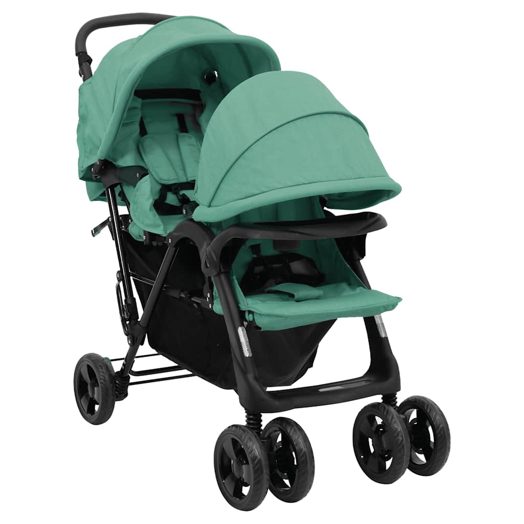 Cochecito VidaXL Twin Tandem Verde Acero