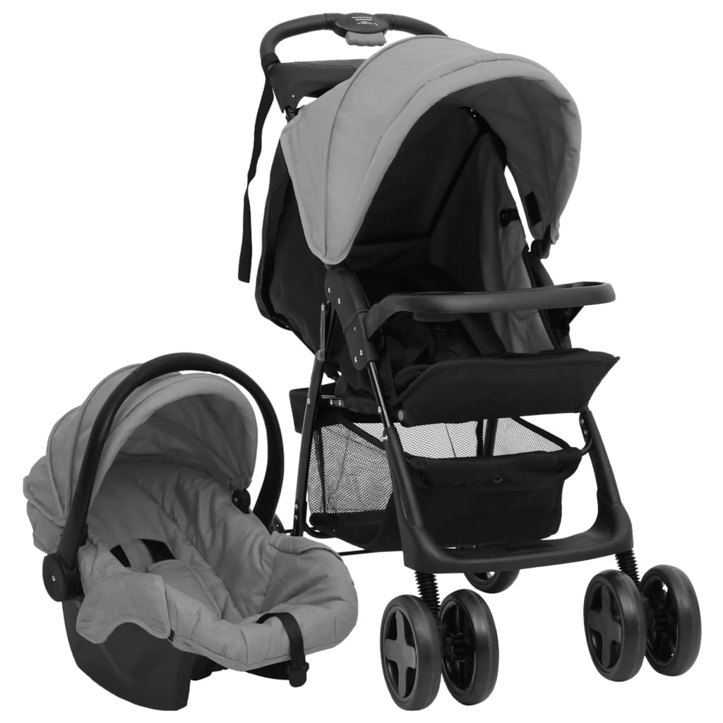 Vidaxl Passeggino 3 in 1 in acciaio grigio chiaro e nero