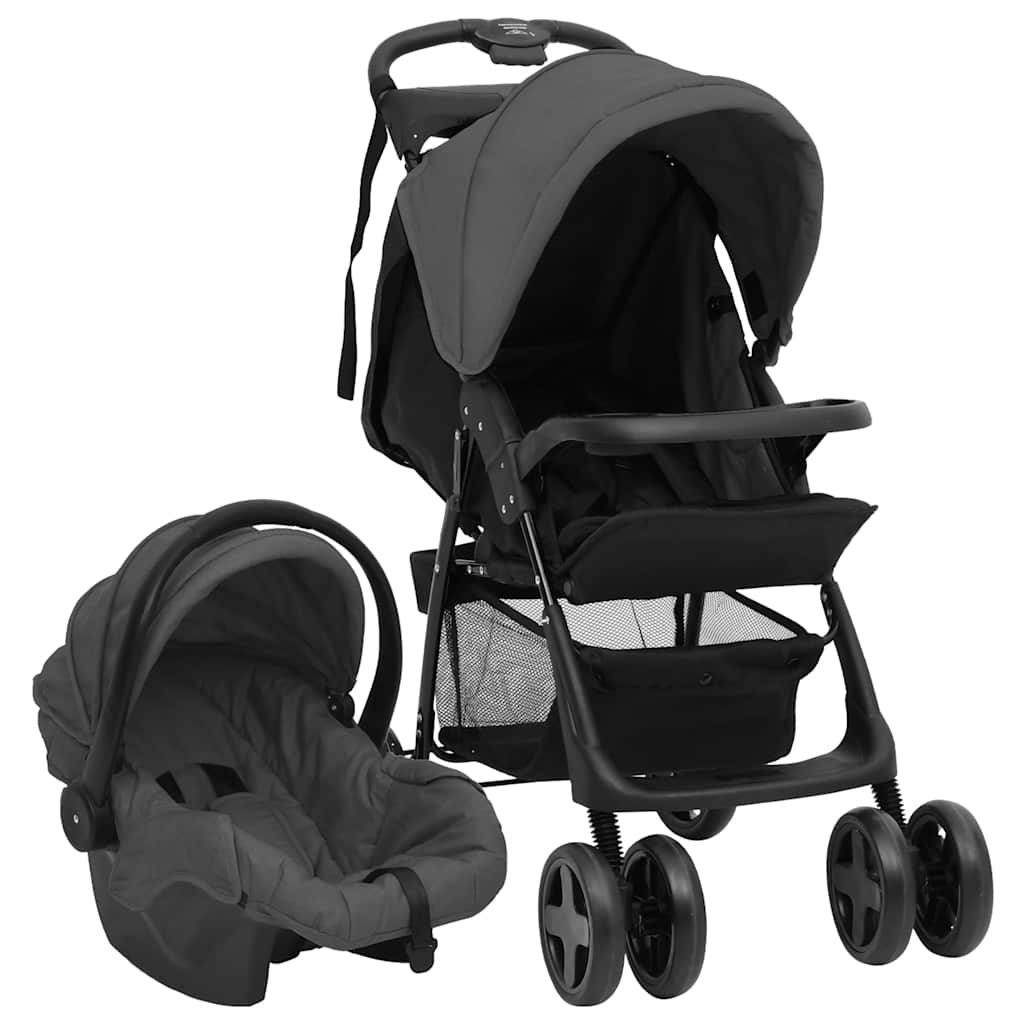 Vidaxl passeggino 3 in 1 in acciaio grigio scuro e nero
