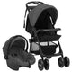 Vidaxl passeggino 3 in 1 in acciaio grigio scuro e nero