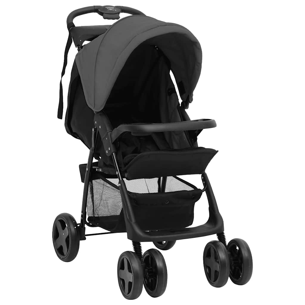 Vidaxl passeggino 3 in 1 in acciaio grigio scuro e nero