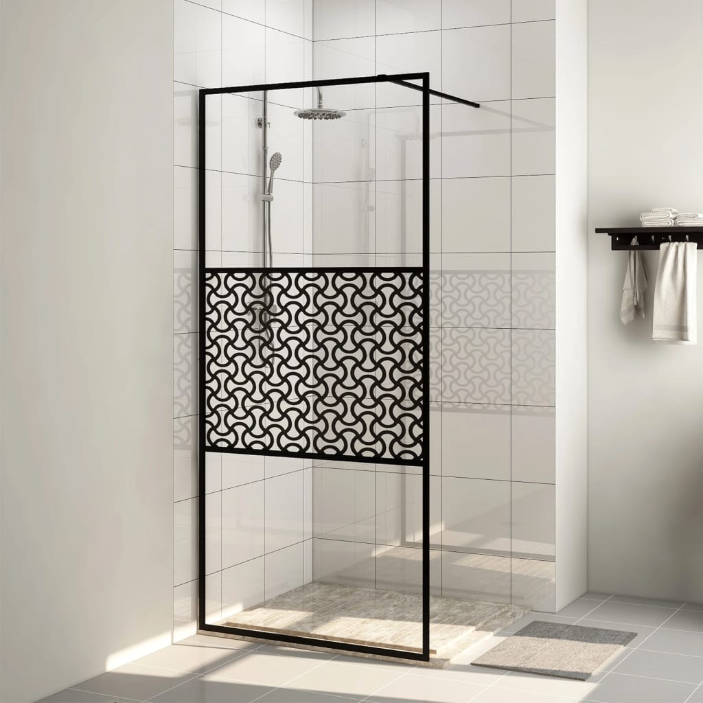 Vidaxl Walk-In Shower Wall 115x195 cm ESG-Glas trasparente e nero