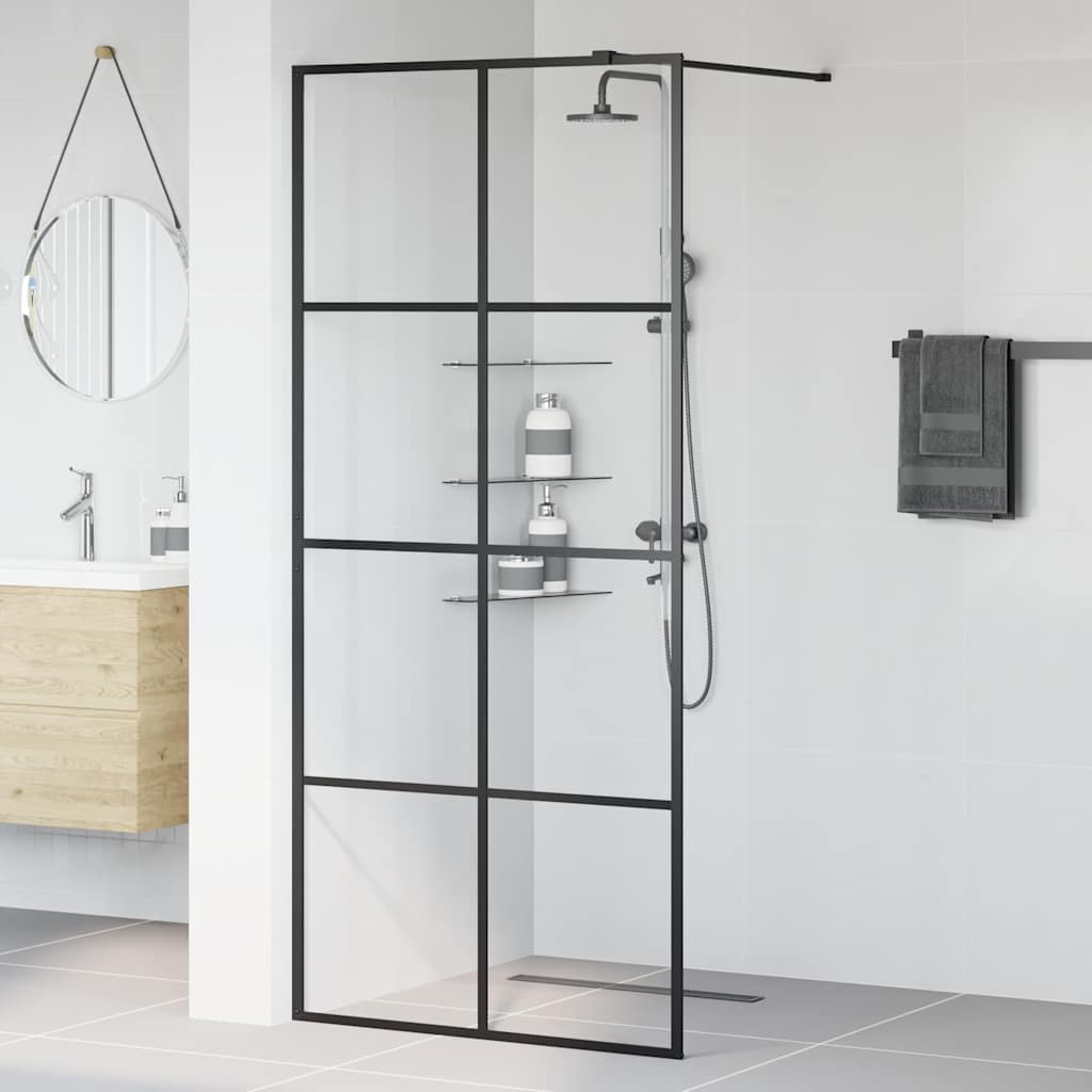 Vidaxl Walk-In Shower Wall 90x195 cm ESG-Glas transparente y negro
