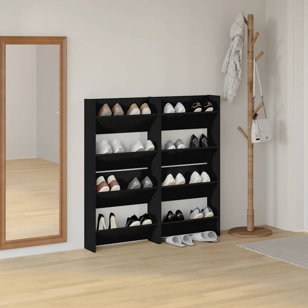 Vidaxl wandschoenenkasten 4 st 60x18x60 cm bewerkt hout zwart