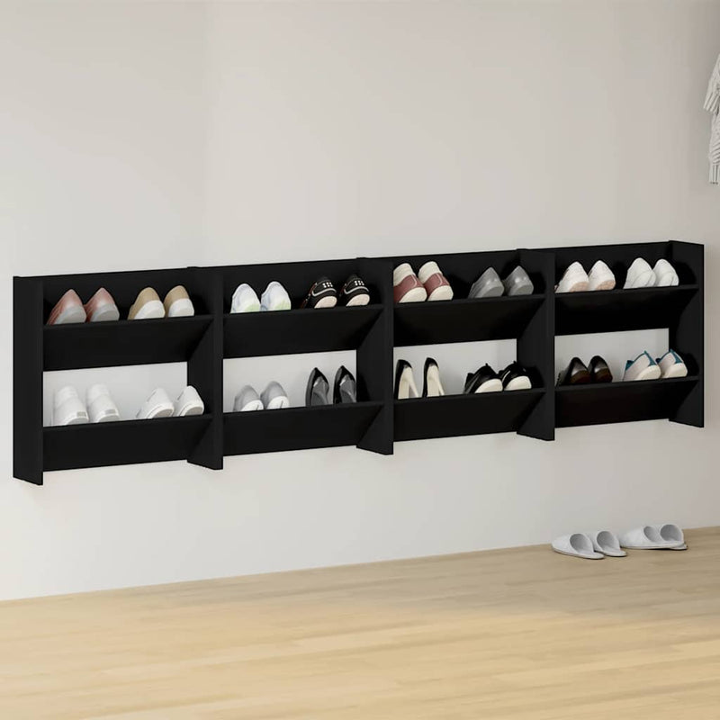Vidaxl wandschoenenkasten 4 st 60x18x60 cm bewerkt hout zwart