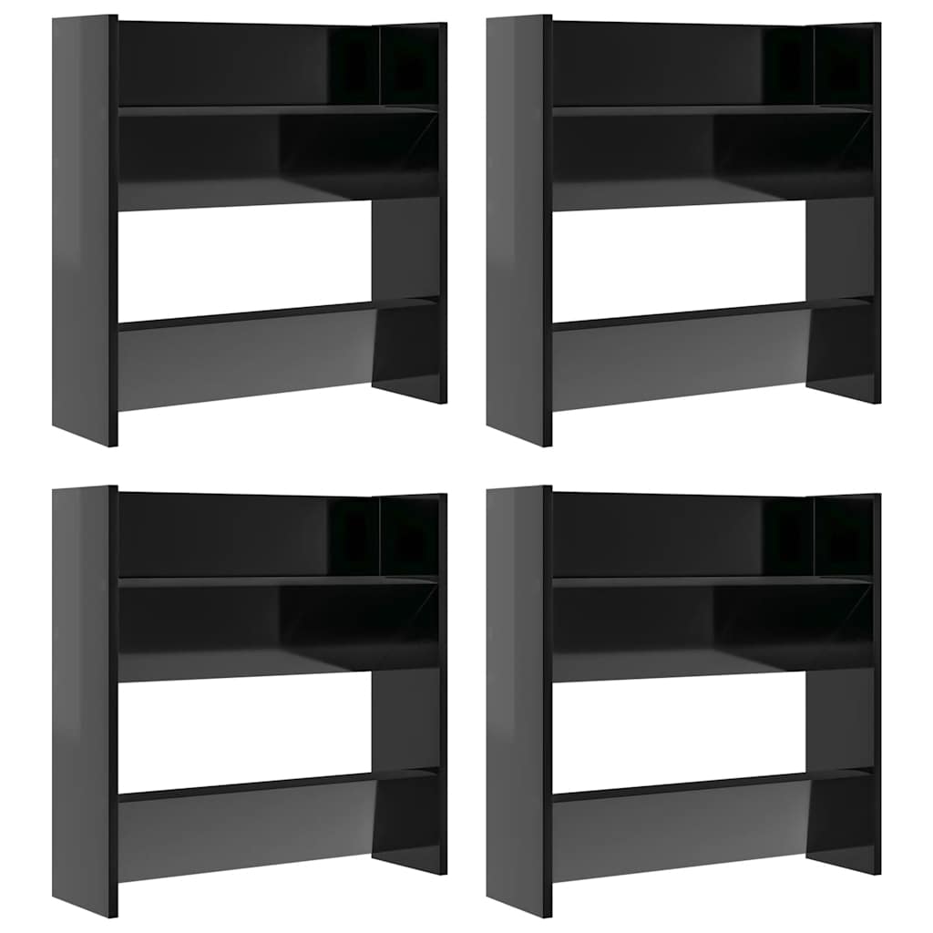 Gabinetes de zapatos de pared Vidaxl 4 st 60x18x60 cm de madera de alto brillo negro