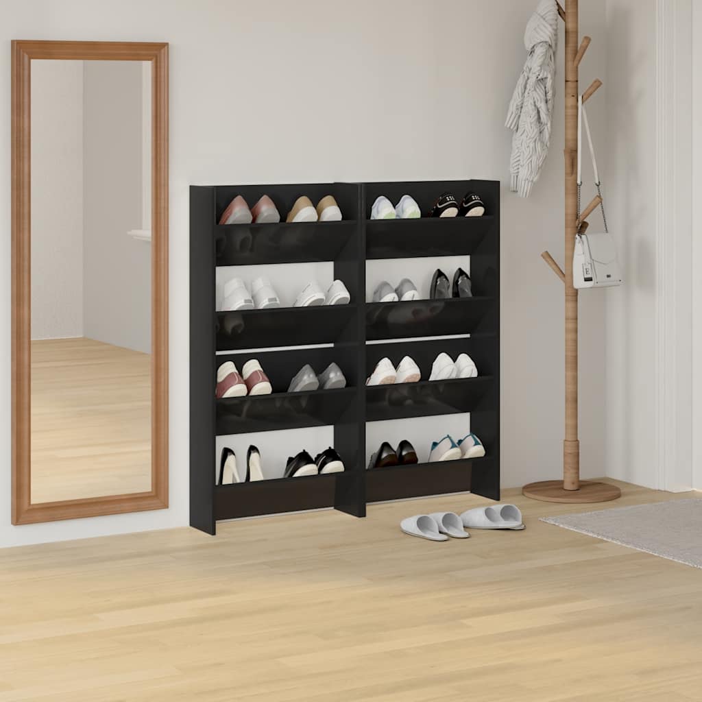 Gabinetes de zapatos de pared Vidaxl 4 st 60x18x60 cm de madera de alto brillo negro
