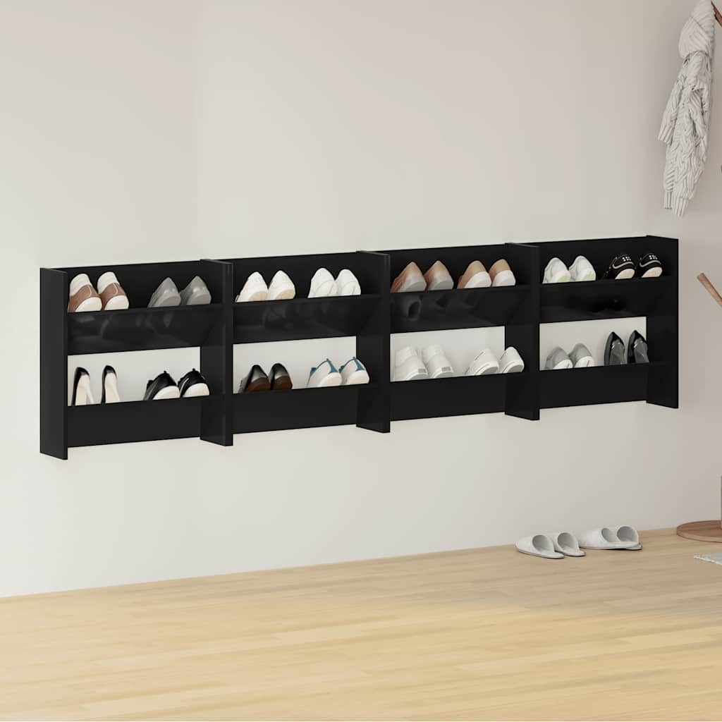 Gabinetes de zapatos de pared Vidaxl 4 st 60x18x60 cm de madera de alto brillo negro
