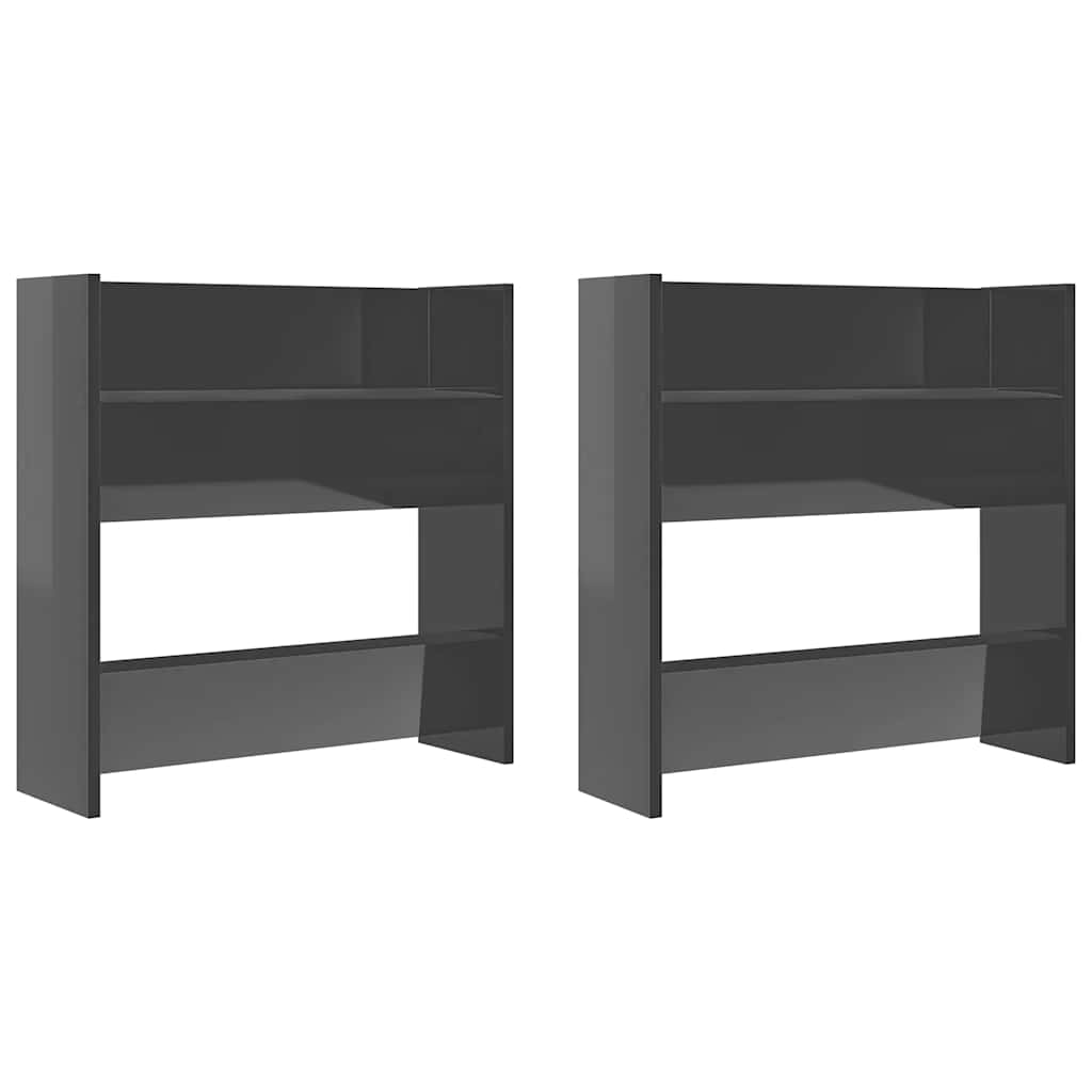 Gabinetes de zapatos de pared Vidaxl 2 st 60x18x60 cm de madera gris alto brillo