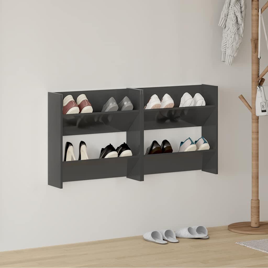 Gabinetes de zapatos de pared Vidaxl 2 st 60x18x60 cm de madera gris alto brillo