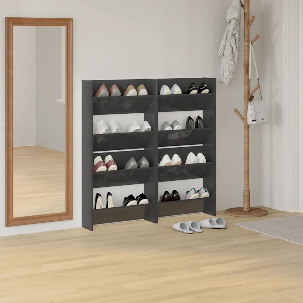 Vidaxl wandschoenenkasten 4 st 60x18x60 cm hout hoogglans grijs