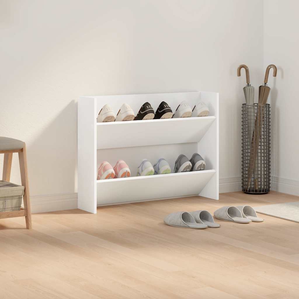 Gabinete de zapato de pared de Vidaxl 80x18x60 cm de madera propiedad blanca