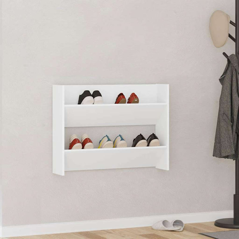 Gabinete de zapato de pared de Vidaxl 80x18x60 cm de madera propiedad blanca