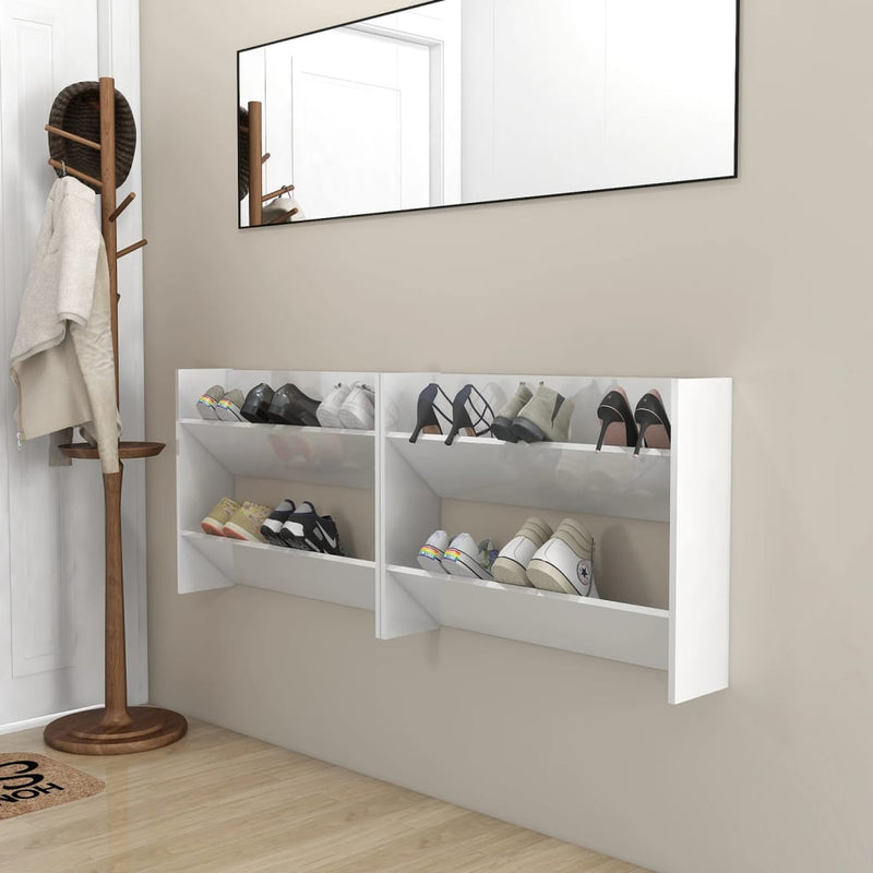 Vidaxl Wall Shoe Armates 2 ST 80x18x60 cm Properpata in legno Bianco lucido